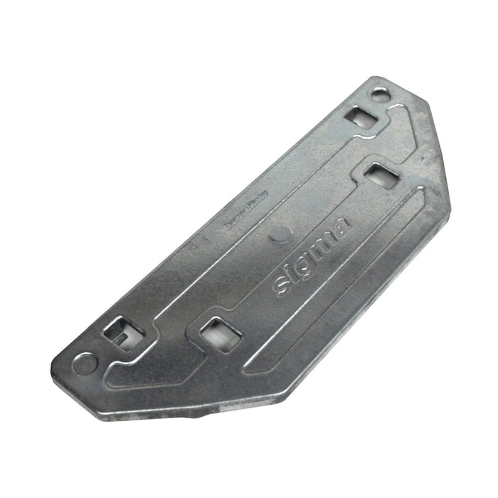 Table guide metal plate with slots, holes, and molded ridges