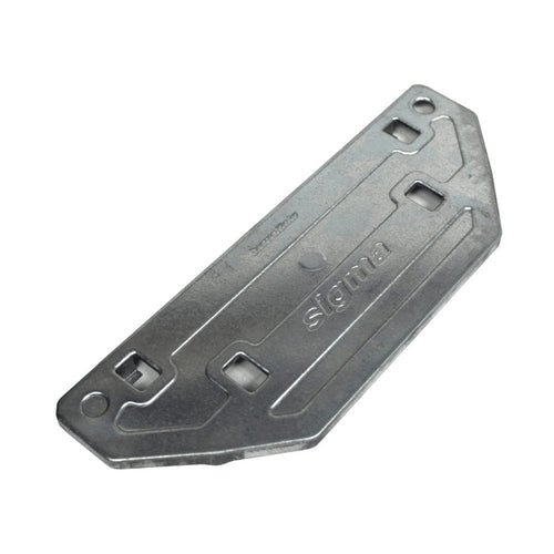 Table guide metal plate with slots, holes, and molded ridges