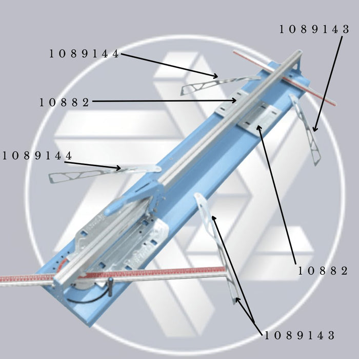 Sigma 10882 front table 12 series assembly diagram with blue track and white frame