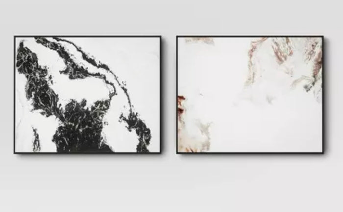 30" x 24" 2pk Marble Framed Printed Canvases Black/Tan - Threshold™: Abstract Digital Art, AS-IS PICKUP ONLY