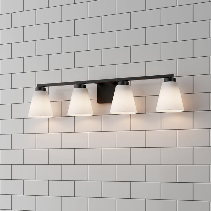 31-inch Strayhan Matte Black 4-Light White Frosted Glass Bathroom Vanity Light