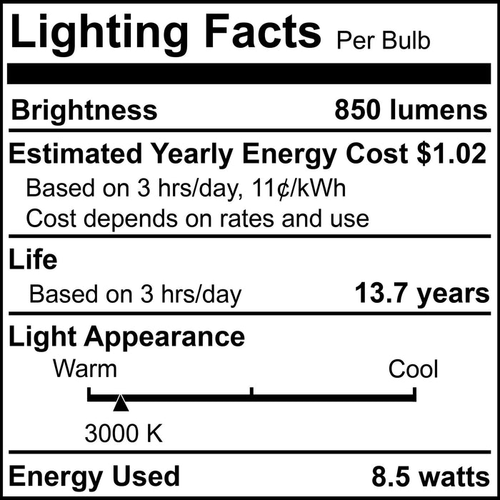 A19 8.5W Dimmable Clear Filament LED Light Bulb with E26 Base, 3000K, 850 Lumens, 4-Pack