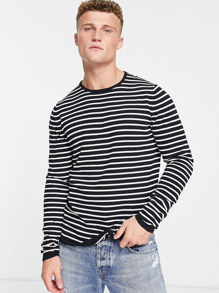 Aardo Fashion Wool Sweatshirt For Men-Dark Navy With White Stripes-RT2218