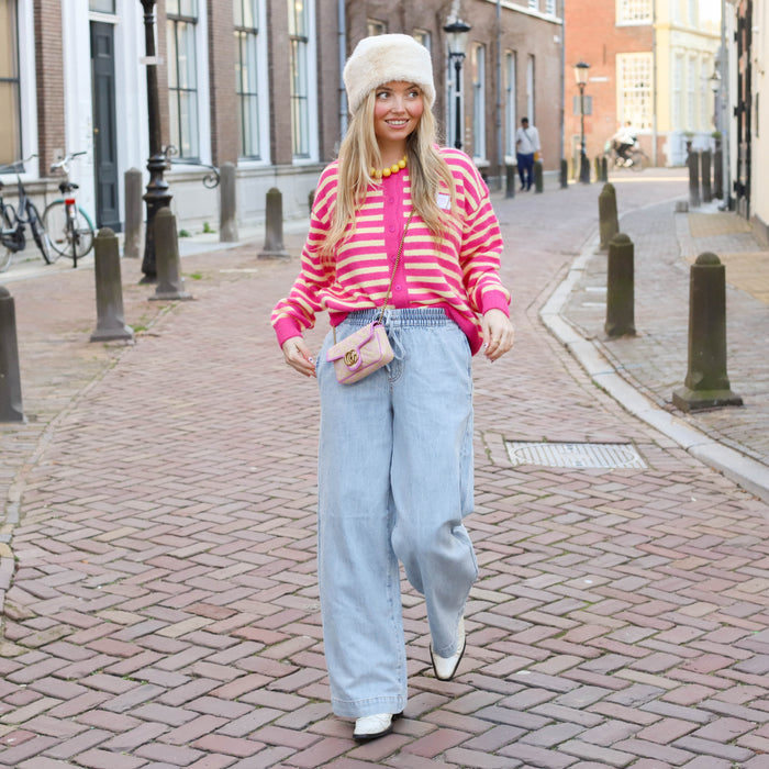 Aimee streep vest fuchsia geel