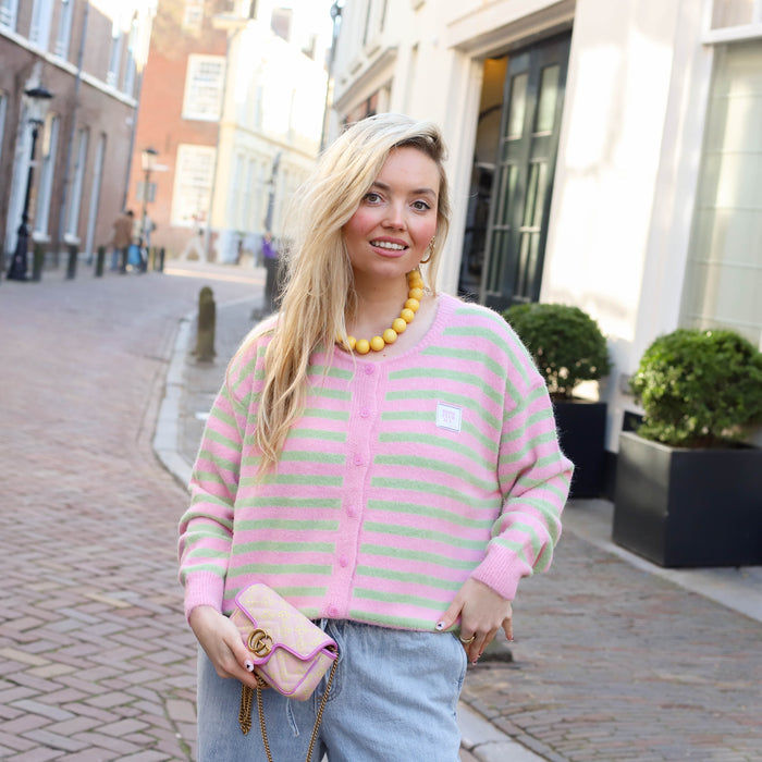 Aimee streep vest roze groen