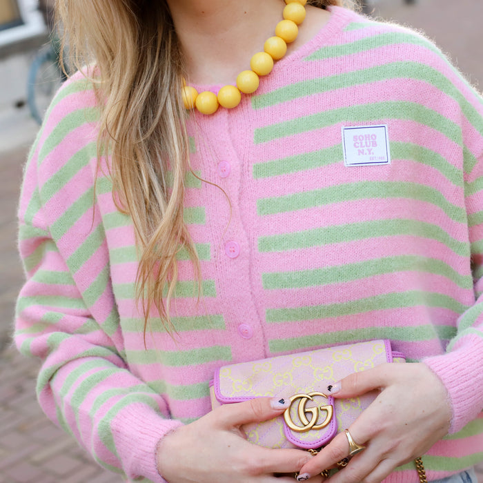 Aimee streep vest roze groen