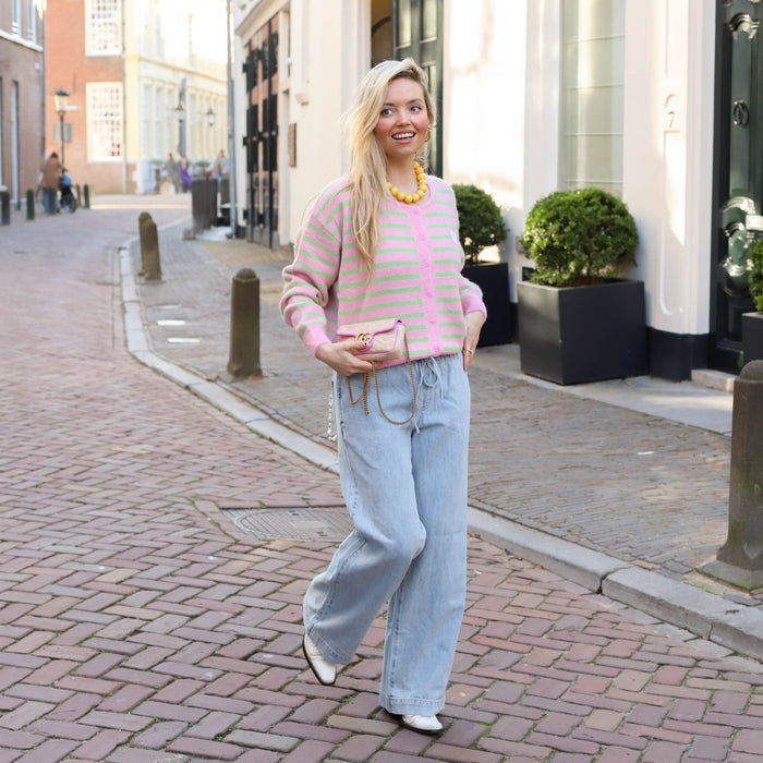 Aimee streep vest roze groen