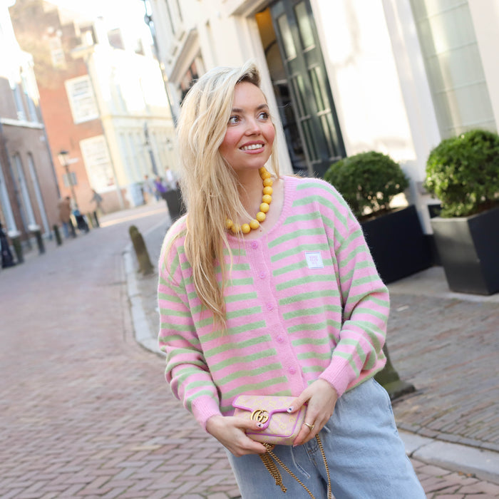 Aimee streep vest roze groen