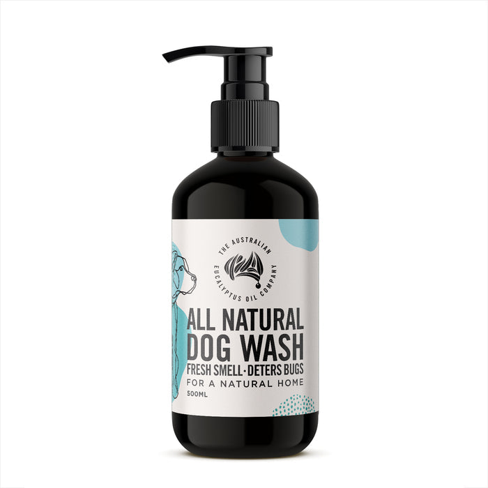 All Natural Dog Wash 500ml black pump bottle, fresh smell and deters bugs