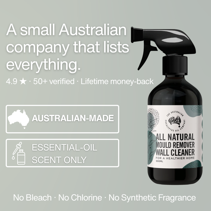 Australian-made Mould Remover Wall Cleaner, essential-oil scent only, 4.9 stars from 50+ reviews