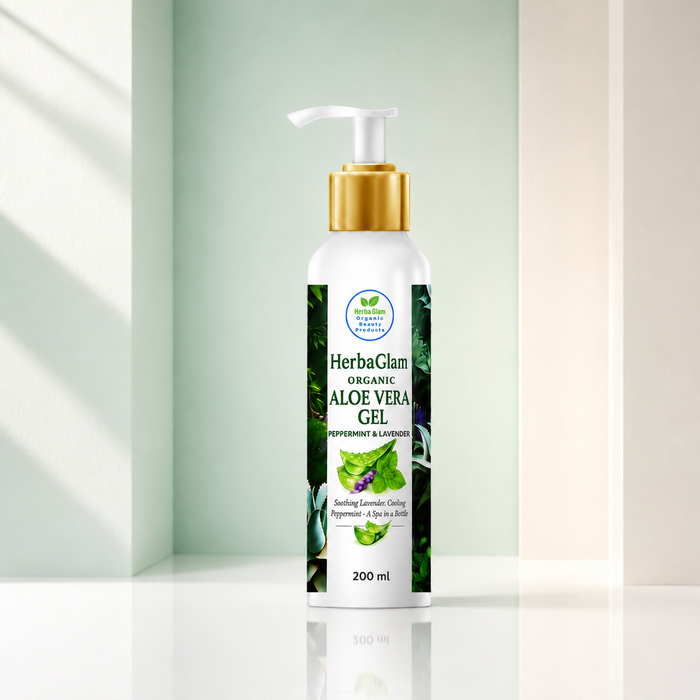 Herba Glam Aloe Vera Gel jar, organic hydrating face and skin gel, 200ml