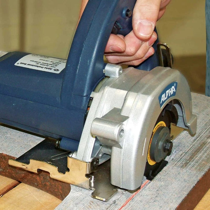 Alpha AWS wet stone cutter with protective guard and mounted wet-cutting blade