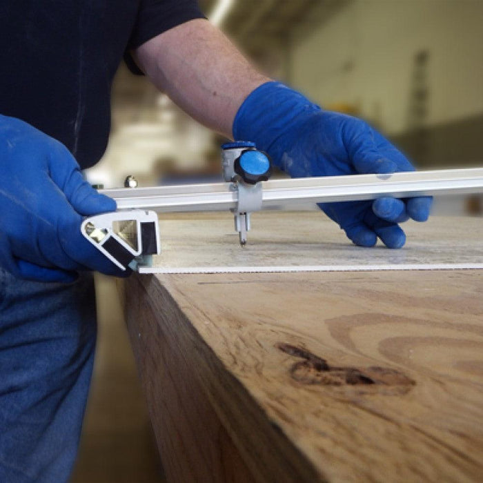 EZ Thin Panel Tile Cutter with guide rail, scoring tile during use