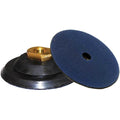 Hook-and-loop backer pad: blue abrasive disc with brass insert on black base