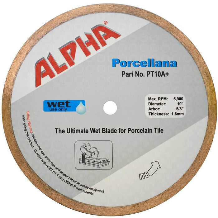 Wet blade for porcelain tile, Porcellana 10in diameter, 5/8in arbor, 1.6mm
