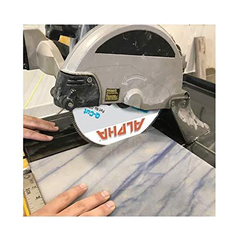Q-CUT Turbo diamond wet blade mounted on a tile saw, cutting through stone