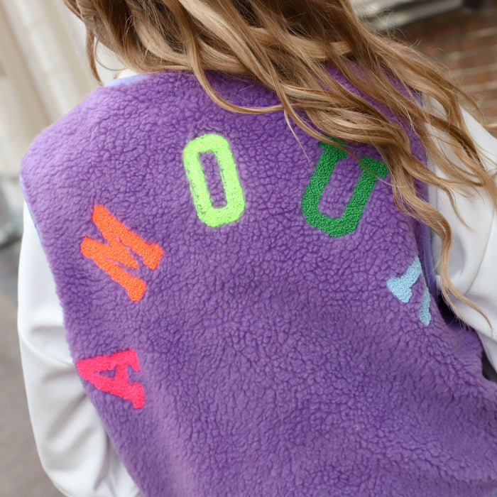 Amour gilet gekleurde letters paars