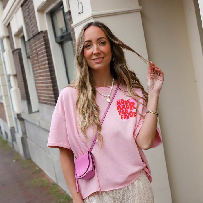 Amour sweater korte mouw roze