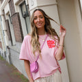 Amour sweater korte mouw roze
