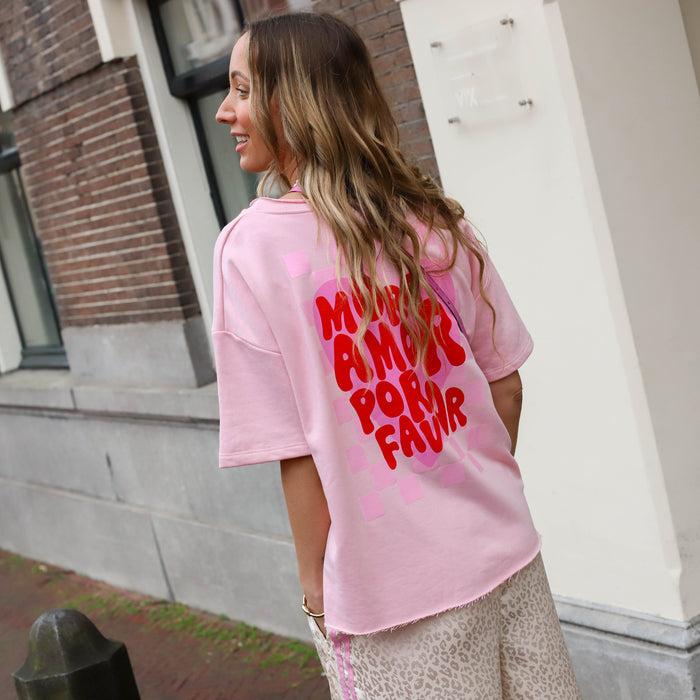 Amour sweater korte mouw roze
