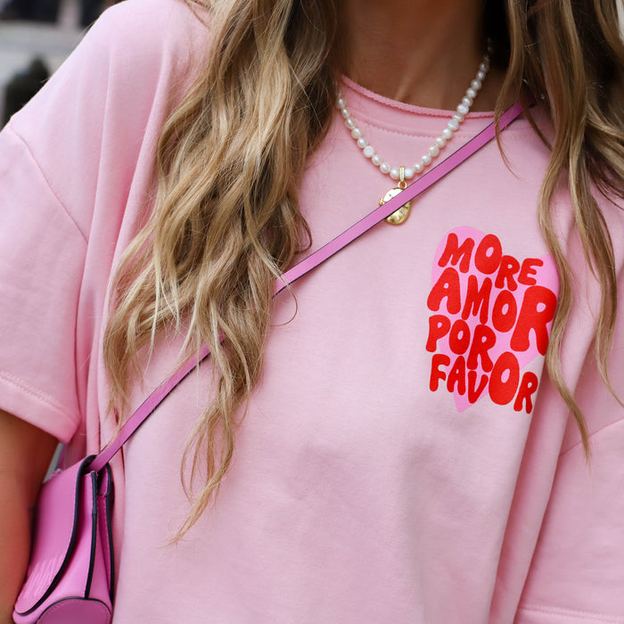 Amour sweater korte mouw roze