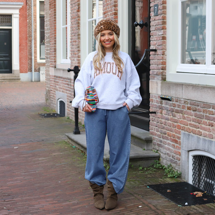 Amour sweater Leo letters grijs