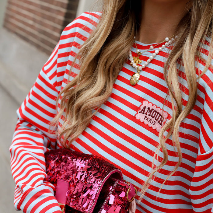 Amour top blauw rood streep