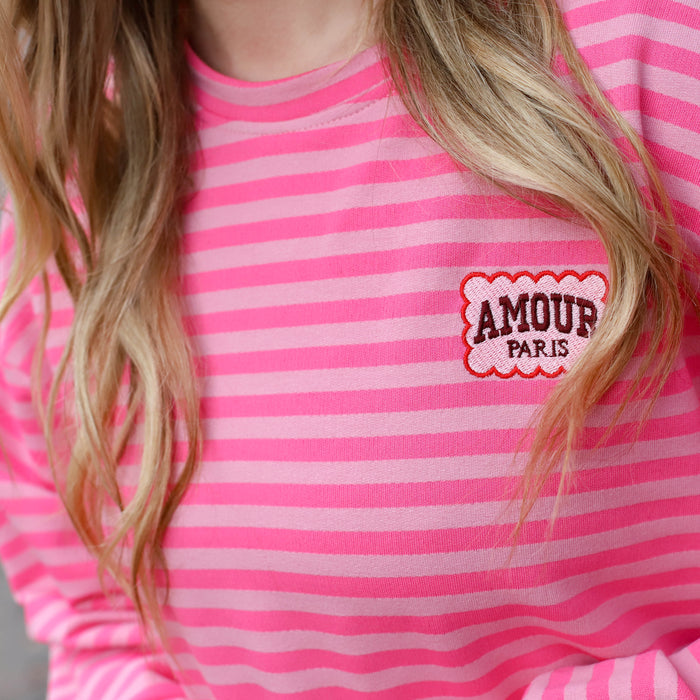 Amour top dubbel roze streep