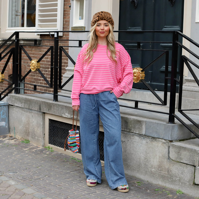Amour top dubbel roze streep