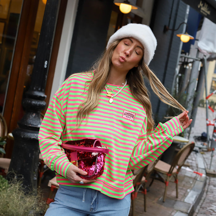 Amour top lichtgroen lichtroze streep
