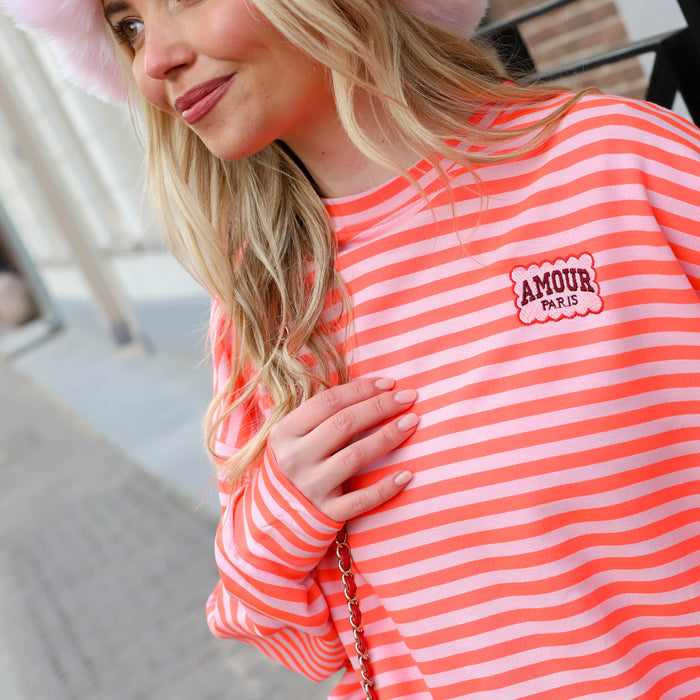 Amour top oranje roze streep
