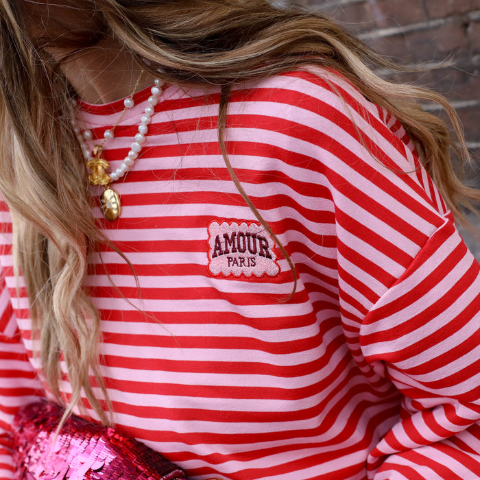 Amour top roze rood streep