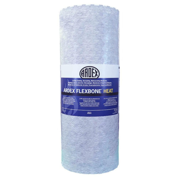 In-floor heating uncoupling membrane roll with blue label on light blue roll