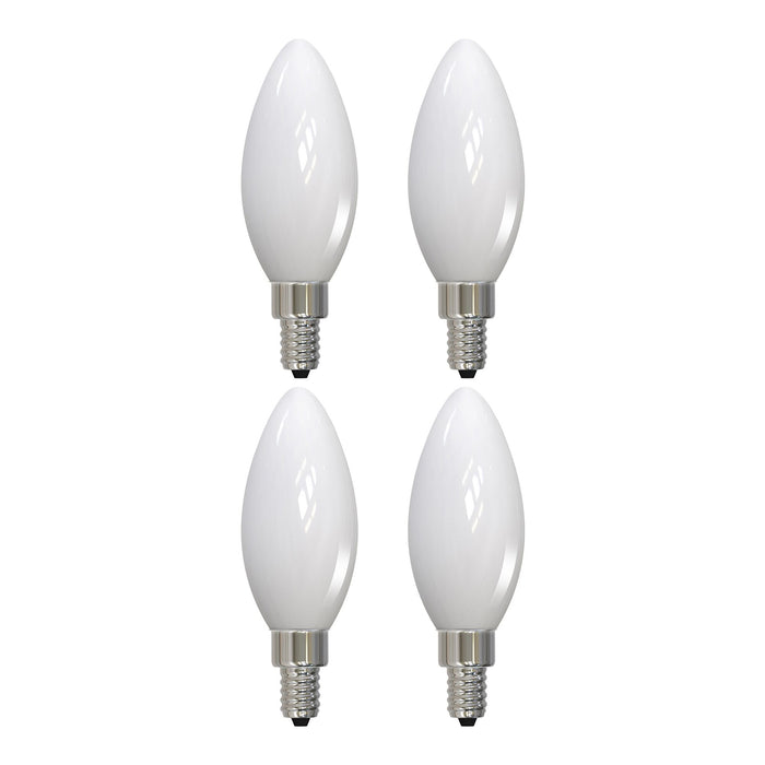 B11 5W Dimmable Milky Filament LED Light Bulb with E12 Base, 3000K, 500 Lumens, 4-Pack