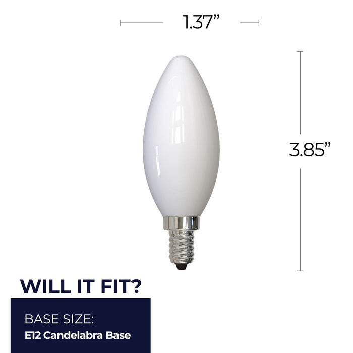 B11 6.5W Dimmable Milky Filament LED Light Bulb with E12 Base, 5000K, 750 Lumens, 4-Pack