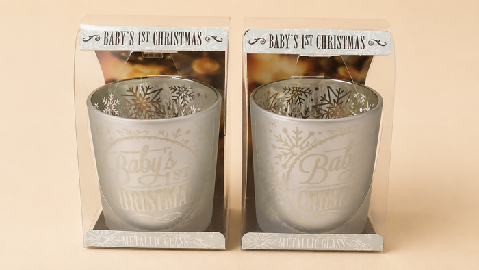 Baby's 1st Christmas Frosted Glass Candle Holder – Decorative Christmas Gift with Gift Box