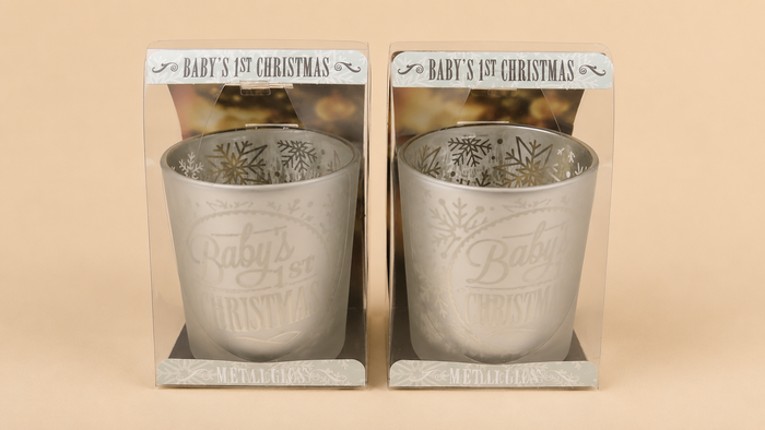 Baby's 1st Christmas Frosted Glass Candle Holder – Decorative Christmas Gift with Gift Box