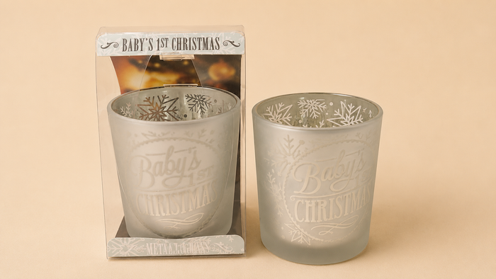 Baby's 1st Christmas Frosted Glass Candle Holder – Decorative Christmas Gift with Gift Box
