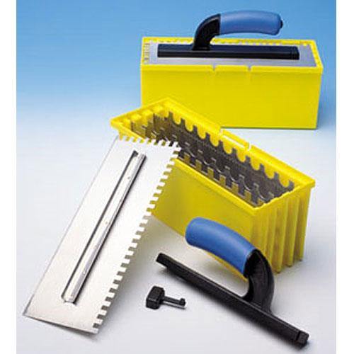 Ultralife™ tile trowel system kit with yellow notched comb, blue handle, spacers