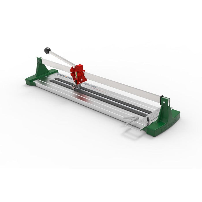 Tagliapiastrelle Super Pro Evo con base verde, binari in metallo e braccio rosso