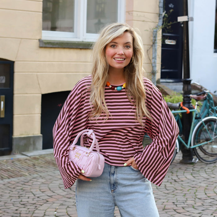 Bella streep shirt roze bruin