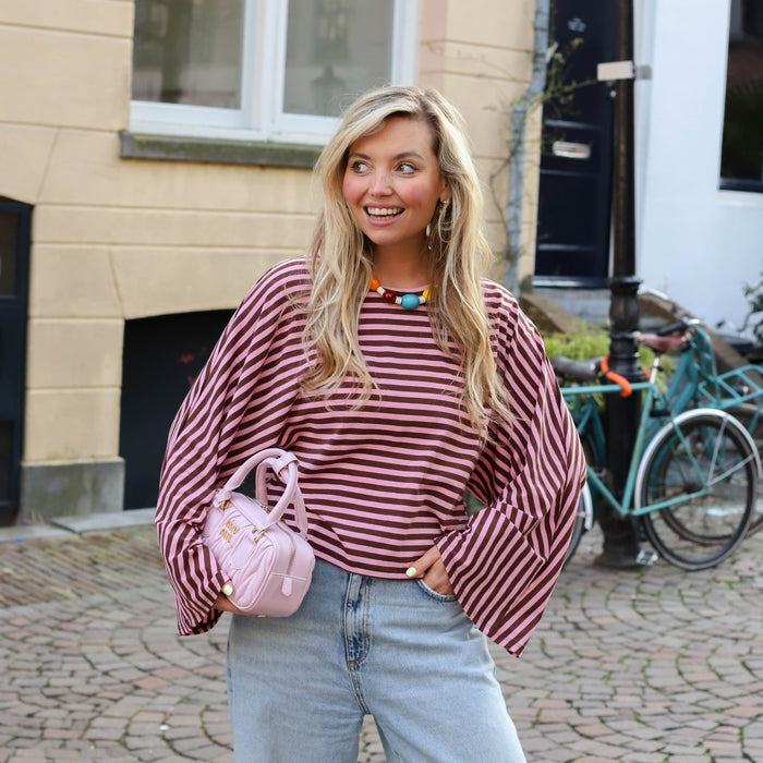 Bella streep shirt roze bruin