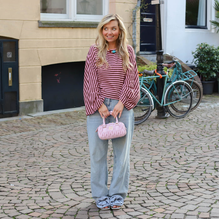 Bella streep shirt roze bruin