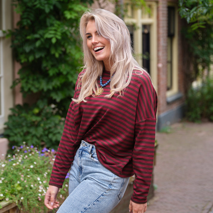 Billy streep trui burgundy bruin