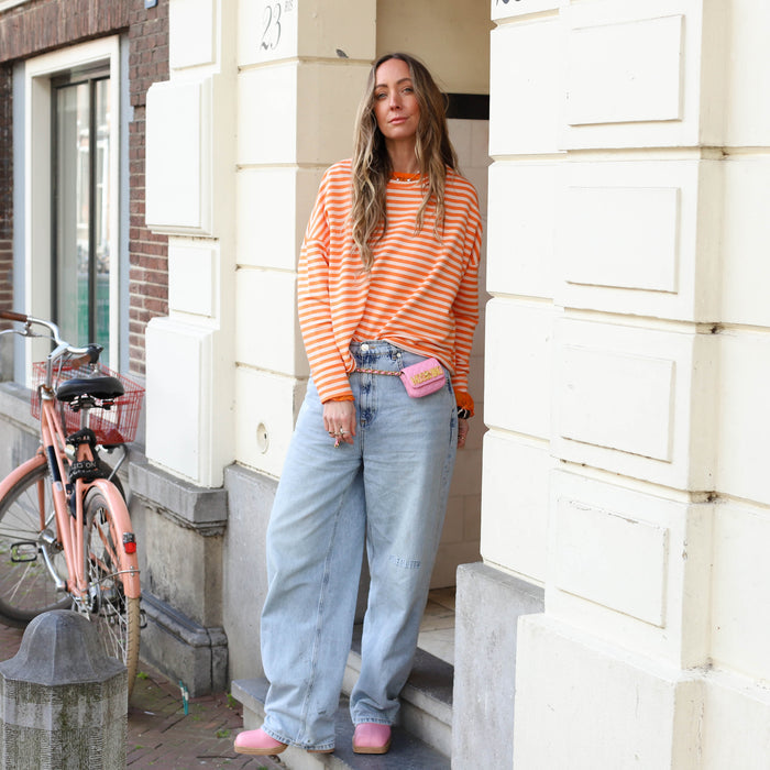Billy streep trui oranje ecru