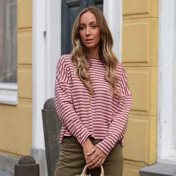 Billy streep trui roze taupe