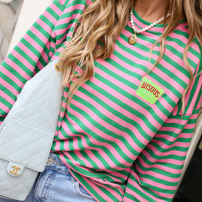 Bisous streep shirt roze groen