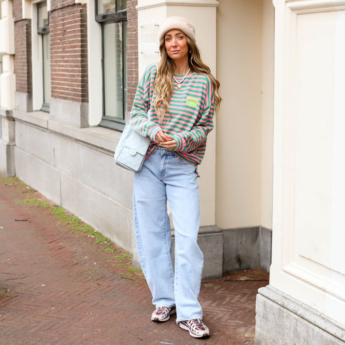 Bisous streep shirt roze groen