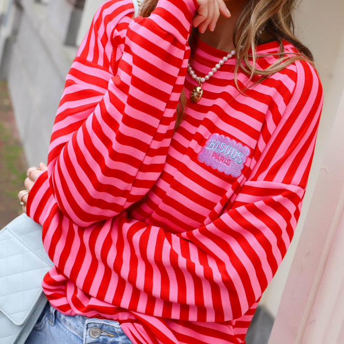 Bisous streep shirt roze rood
