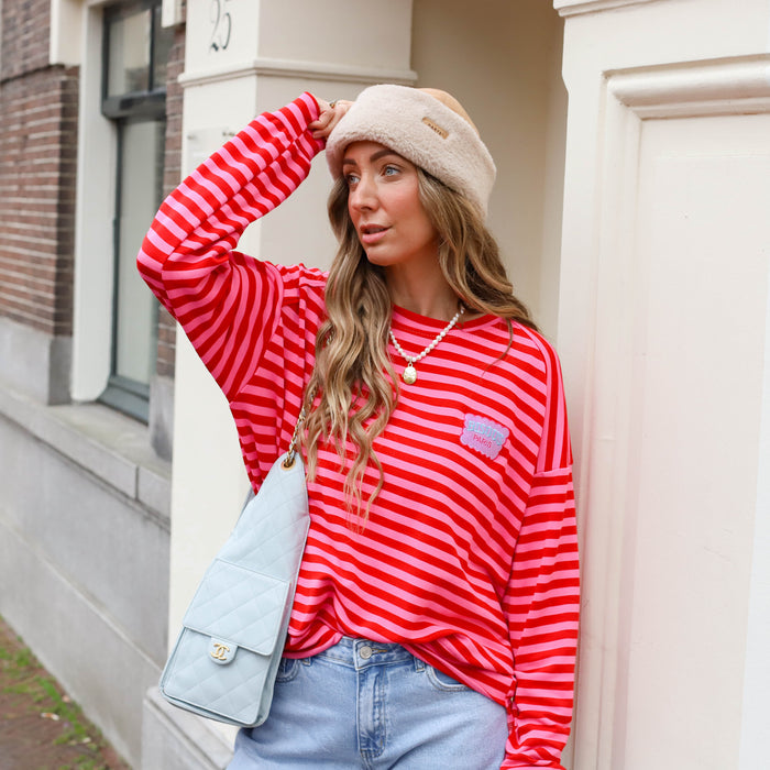 Bisous streep shirt roze rood
